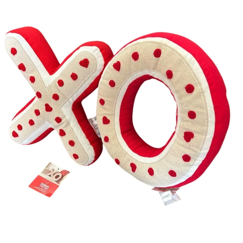 Celebrate Together Letter XO Heart Pillows in Red & Cream Valentines 12" - Picture 3 of 8